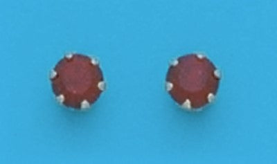 A Pair of Yellow Tone 4 mm Round Simulated Swarovski Crystal January (Garnet) Birthstone Earrings