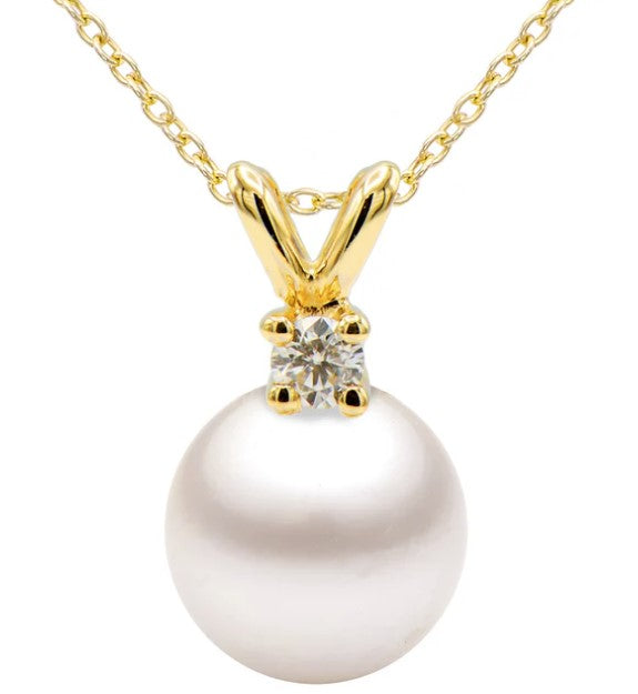 14 Karat Yellow Gold Pearl and Diamond Pendant