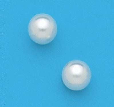 A Pair of White Tone 6 mm Round Simulated Pearl Earrings