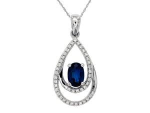 14 Karat White Gold Blue Sapphire and Diamond Fashion Pendant