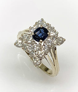 18 Karat White Gold Sapphire and Diamond Estate Ring