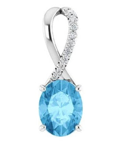 14 Karat White Gold Gemstone and Diamond Fashion Pendant