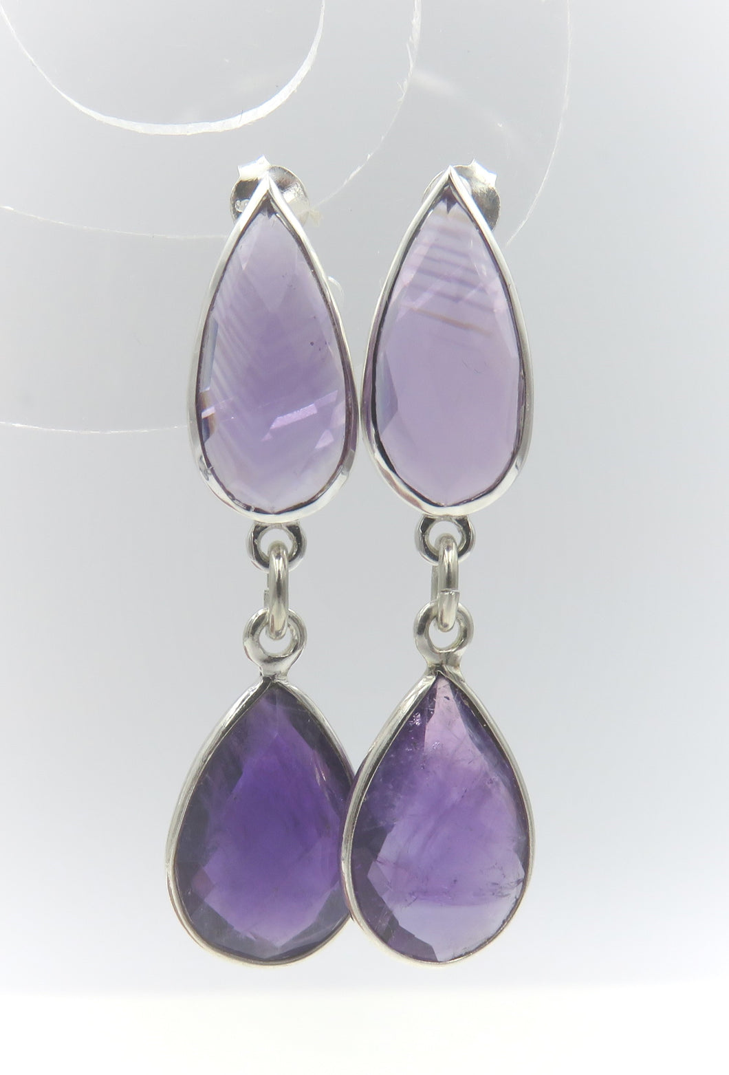 Handmade Sterling Silver Dangle Teardrop Design Amethyst Earrings