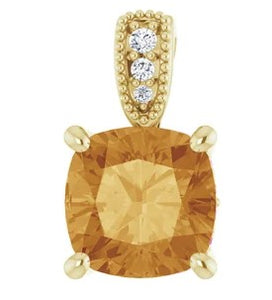14 Karat Yellow Gold Citrine and Diamond Fashion Pendant