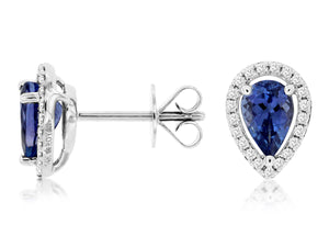 14 Karat White Gold Halo Style Tanzanite and Diamond Fashion Earrings