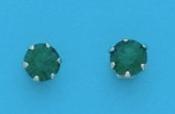 A Pair of Yellow Tone 4 mm Round Simulated Swarovski Crystal May (Emerald) Birthstone Earrings