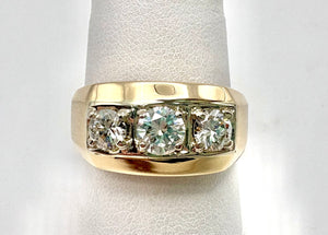 Gent's Estate 14 Karat Yellow Gold 3 Stone Diamond Ring
