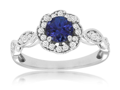 14 Karat White Gold Tanzanite and Diamond Fashion Ring