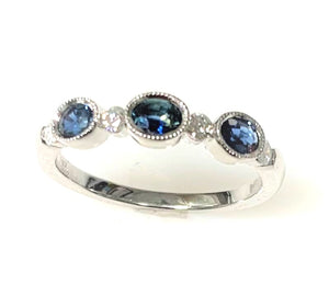 14 Karat White Gold Blue Sapphire and Diamond Fashion Ring