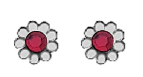 A Pair of WhiteTone Daisy Earrings with Simulated Swarovski Crystals January (Garnet) Birthstones.