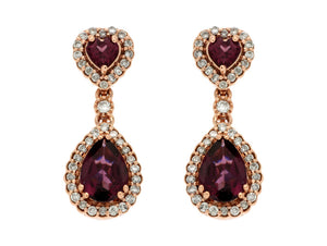 Rhodolite Garnet and Diamond Rose Gold Earrings