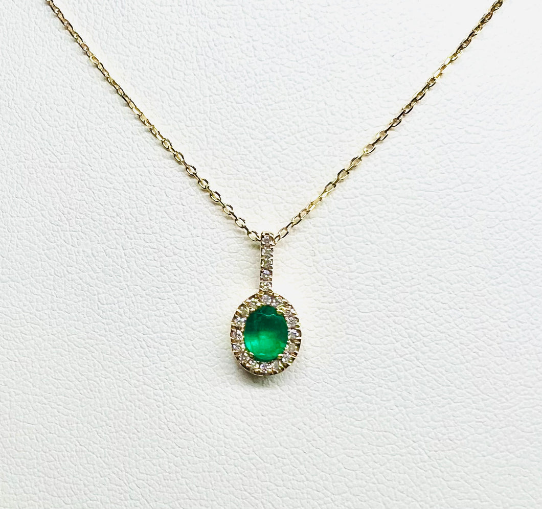 14 Karat Yellow Gold Emerald and Diamond Pendant