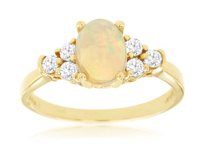 14 Karat Yellow Gold Opal and Diamond Fashion Ring