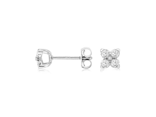 14 Karat White Gold Four Petal Diamond Fashion Earrings