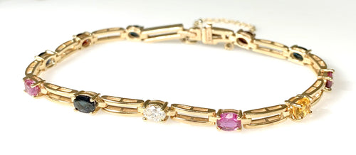 14 Karat Yellow Gold Gemsstone and Diamond Fashion Bracelet