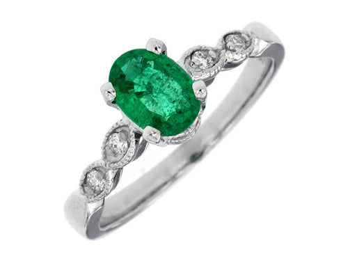 Oval Emerald and Diamond White Gold Ring