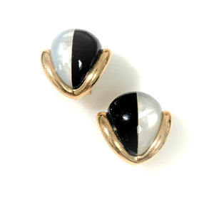 A Pair of 14 Karat Yellow Gold Estate Black Onyx and Mother of Pearl Fashion Earrings