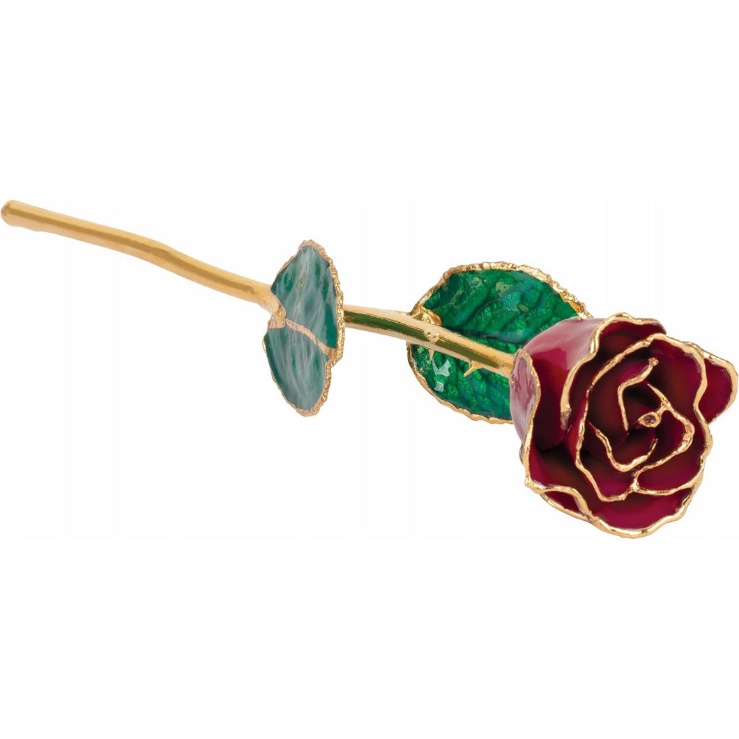 Lacquered Garnet January Birthstone Rose with Gold Trim