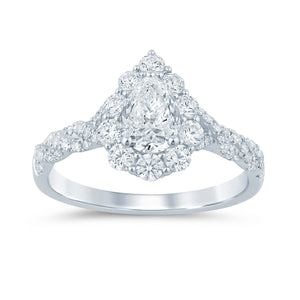 14 Karat White Gold Halo Style Engagement Ring Semi Mounting