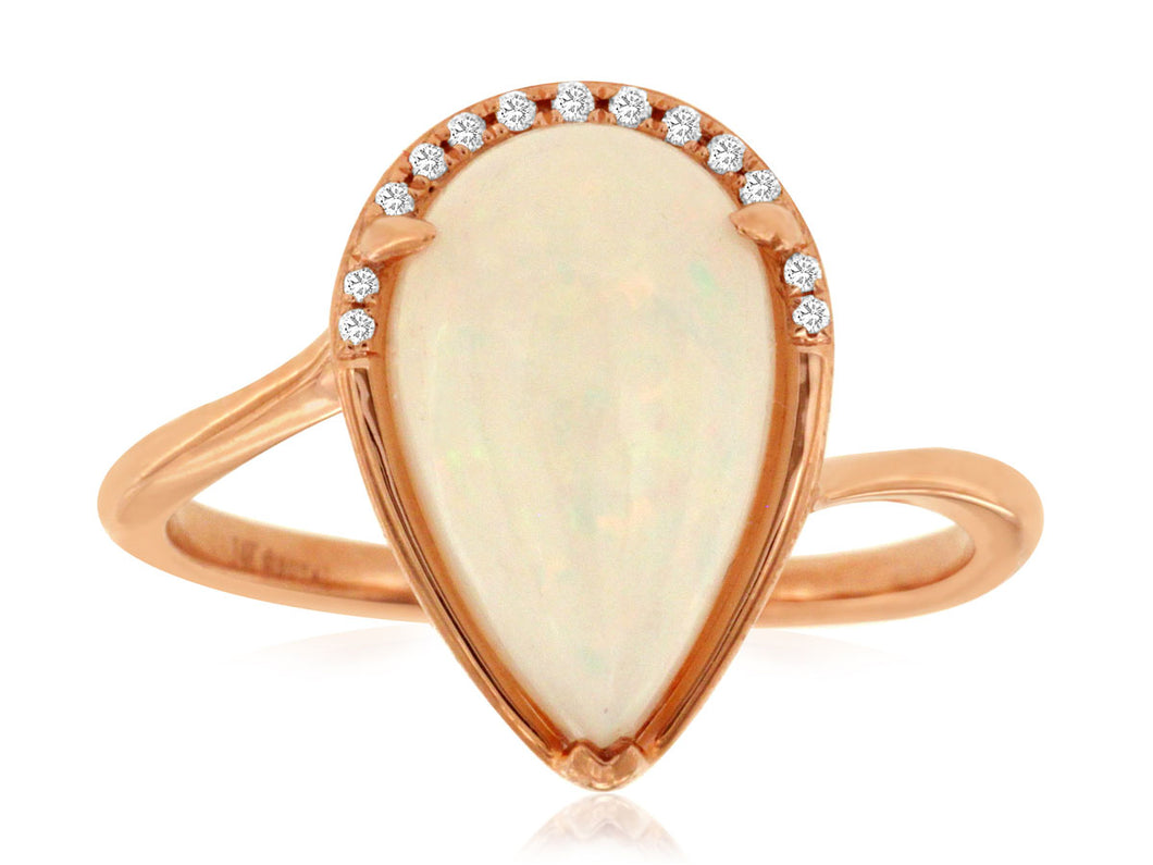 14 Karat Rose Gold Contemporary Design Opal and Diamond Fashion Ring