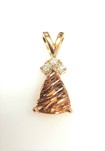 14 Karat Rose Gold Peach Color Tourmaline and Diamond Fashion Pendant