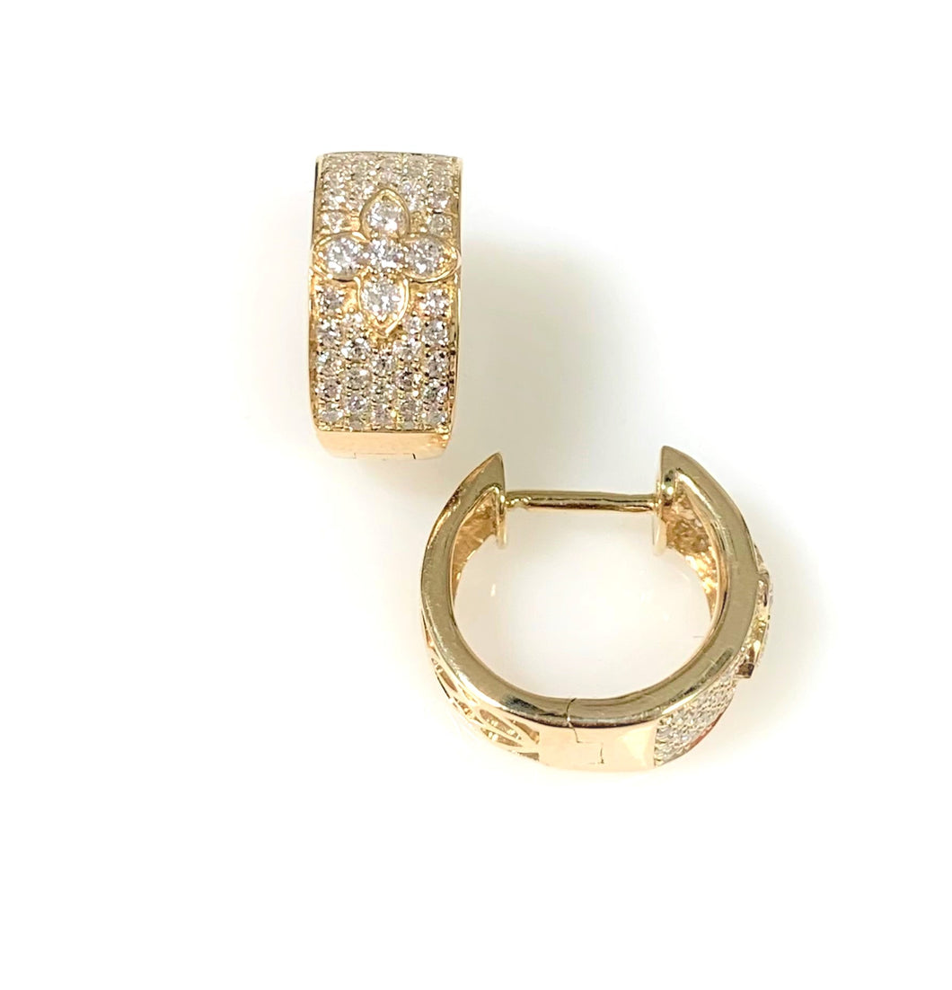 A Pair of 14 Karat Yellow Gold Diamond Huggie Style Fashion Earrings