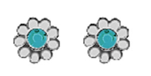 A Pair of White Tone Daisy Earrings with Simulated Swarovski Crystals December (Blue Zircon) Birthstones