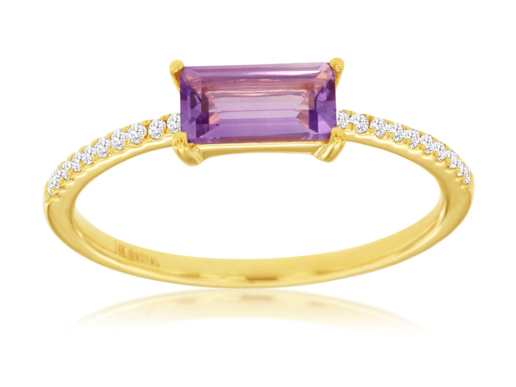 14 Karat Yelloe Gold Amethyst and Diamond Fashion Ring