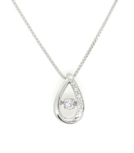 Sterling Silver Teardrop shape "Dancing" Diamond Pendant