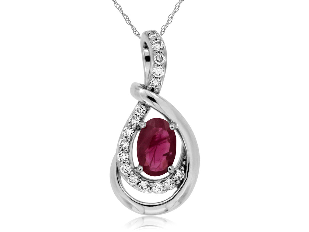 14 Karat White Gold Ruby and Diamond Fashion Pendant