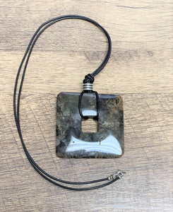 Handmade Square Jasper Necklace on Black Leather Cord