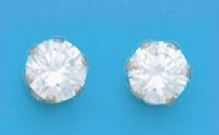 A Pair of White Tone 6 mm Rouns Cubic Zirconium Stud Earrings