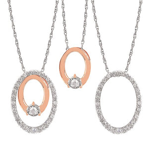 10 Karat Rose Gold Three Piece Oval Diamond Pendant and Enhancer Set