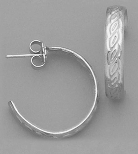 A Pair of White Tone Chain Engraved Style Medium 'J' Hoop Earrings