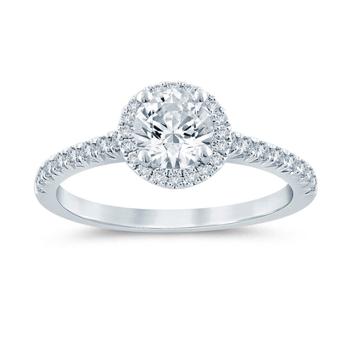 14 Karat White Gold Classic halo Style Engagement Ring Semi Mounting