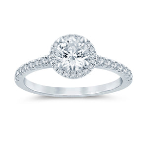 14 Karat White Gold Classic halo Style Engagement Ring Semi Mounting