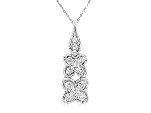 14 karat White gold Four Point Satacked Design Diamond Fashion Pendant