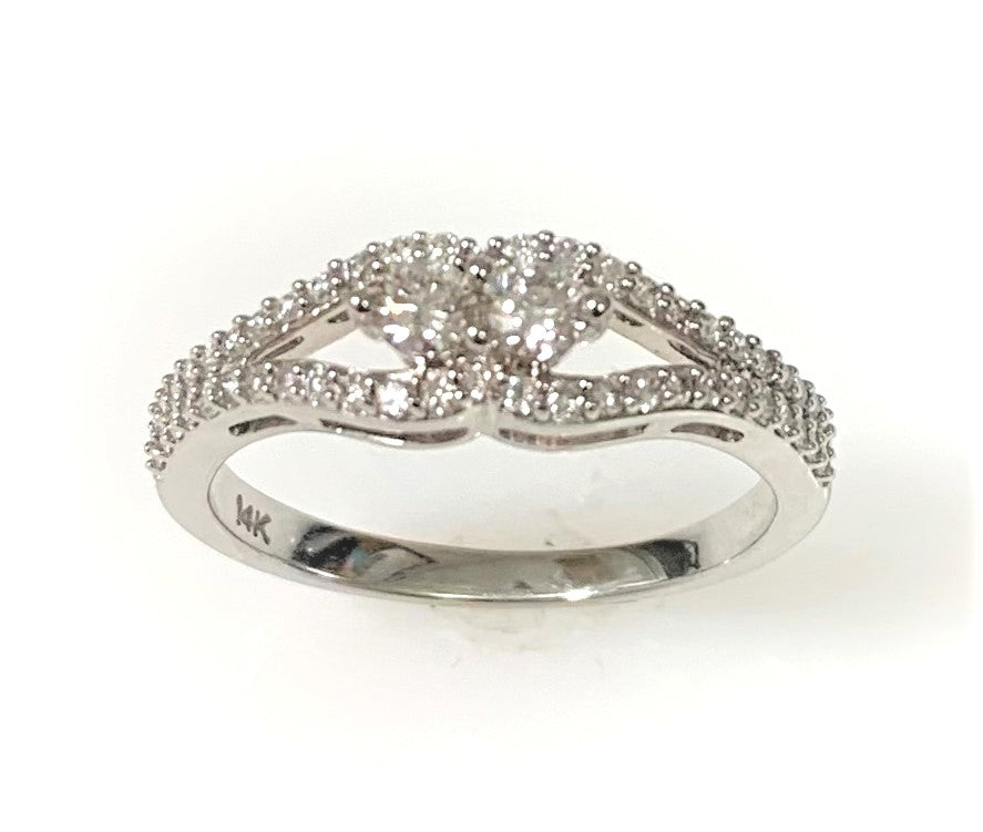 14 karat White Gold Two-Stone Diamond Engagement Ring