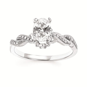 14 Karat White Gold Crossover Hidden Halo Diamond Engagement Ring Semi Mounting