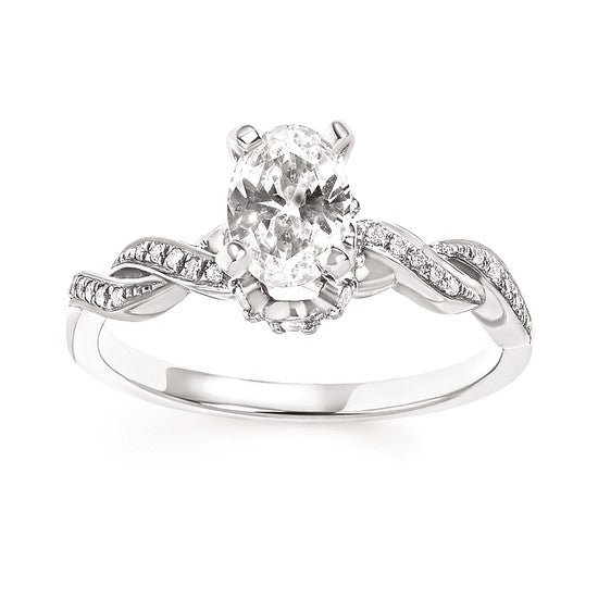 14 Karat White Gold Crossover Hidden Halo Diamond Engagement Ring Semi Mounting