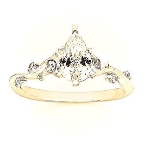 14 Karat Yellow Gold Floral Design Engagement Ring Semi Mounting