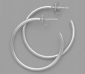 A Pair of White Tone Large 1" Round Hoop Earrings