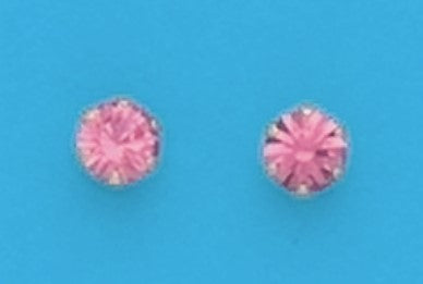 A Pair of Yellow Tone 4 mm Round Simulated Swarovski Crystal October (Pink Tourmaline) Birthstone earrings