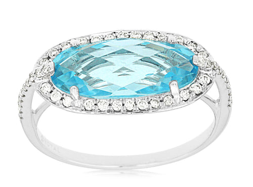 14 Karat White Gold Blue Topaz and Diamond Fashion Ring