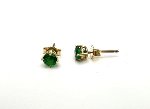 14 Karat Yellow Gold Emerald Gemstone Stud Earrings