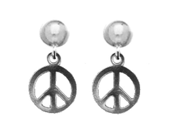 A Pair of White Tone Peace Sign Dangle Earrings