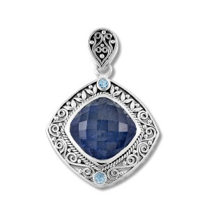 Sterling Silver "Telago" Blue Sapphire and Blue Topaz Gemstone Pendant