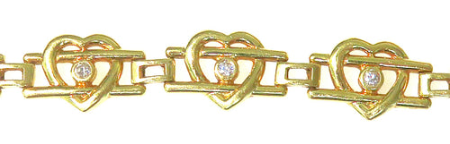 18 Karat Yellow Gold Estate Bar Style Heart Diamond Fashion Bracelet