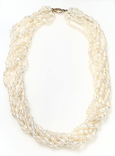 Estate 14 Karat Yellow Gold Seven Strand Freshwater Pearl Necklace