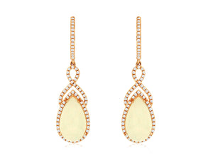 14 Karat Rose gold Opal and Diamond Dangle Fashion Earrings